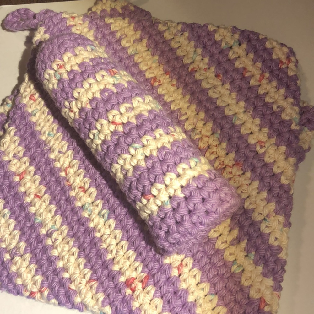 2 cotton potholders 1 cast iron pan handle holder 100% cotton handmade